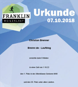 Franklin Meilenlauf 2018 - Urkunde